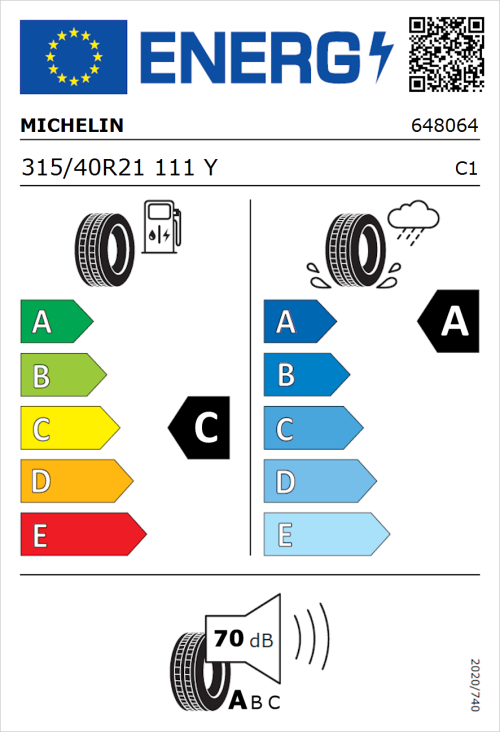 Tyre Label for Michelin Latitude Sport 3 315/40R21 111Y