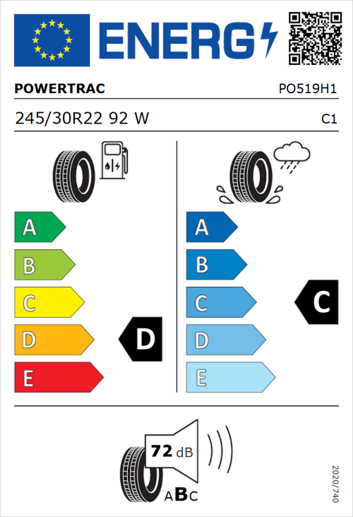 Tyre Label for Powertrac City Racing 245/30R22 92W
