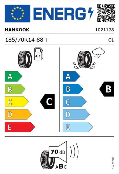 Tyre Label for Hankook Kinergy Eco 2 K435 185/70R14 88T
