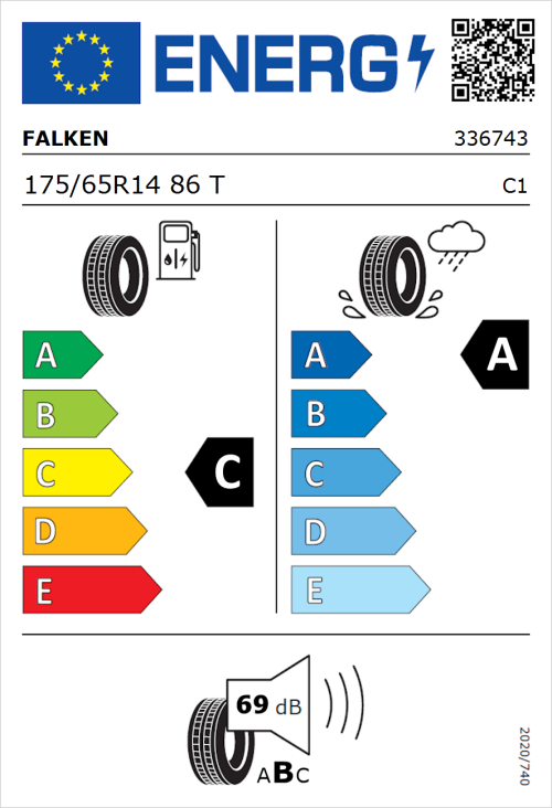Tyre Label for Falken Sincera-SN110 175/65R14 86T