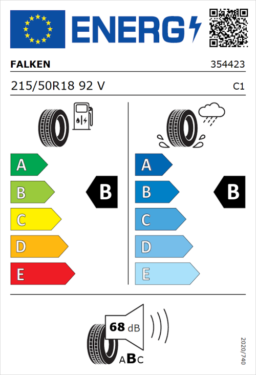 Tyre Label for Falken Ziex  ZE310 Ecorun 215/50R18 92V