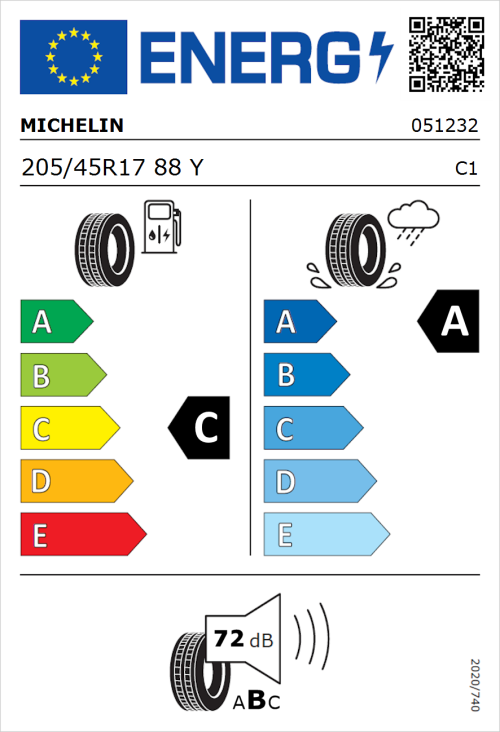Tyre Label for Michelin Pilot Sport 5 205/45R17 88Y