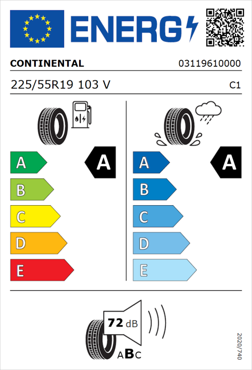 Tyre Label for Continental PremiumContact 6 225/55R19 103V