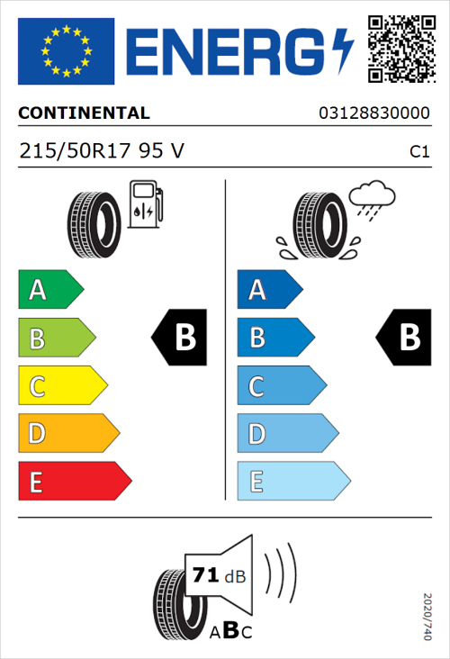 Tyre Label for Continental PremiumContact C 215/50R17 95V