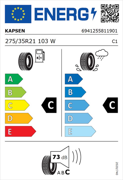 Tyre Label for Kapsen S2000 275/35R21 103W