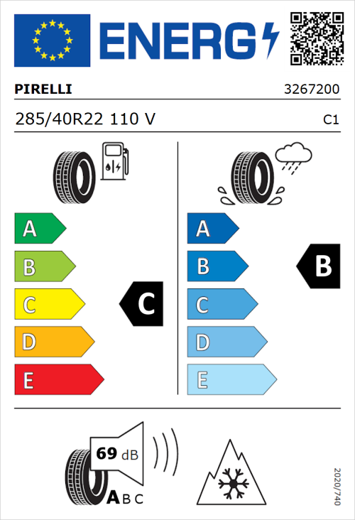 Tyre Label for Pirelli Scorpion Winter 285/40R22 110V