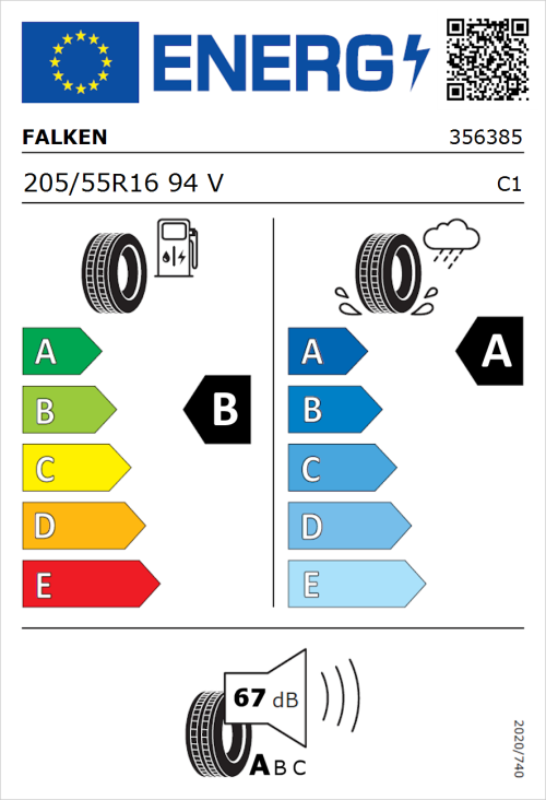 Tyre Label for Falken Ziex ZE320 205/55R16 94V