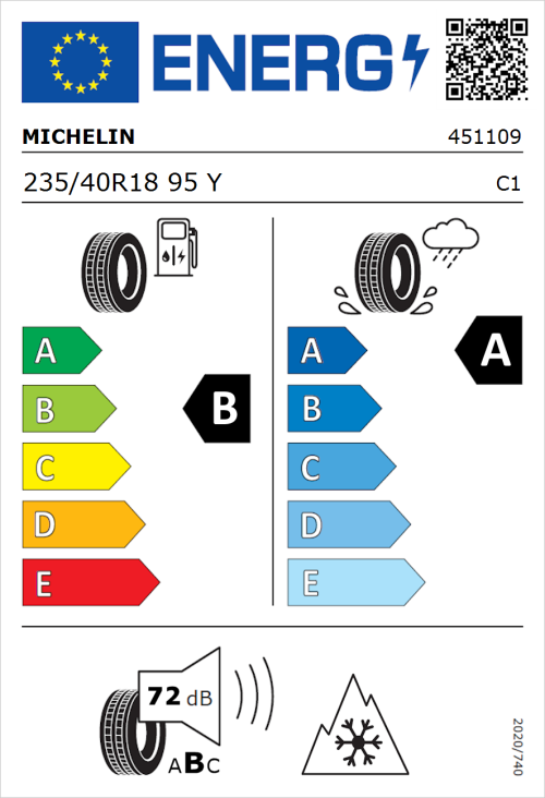 Tyre Label for Michelin CrossClimate 3 235/40R18 95Y