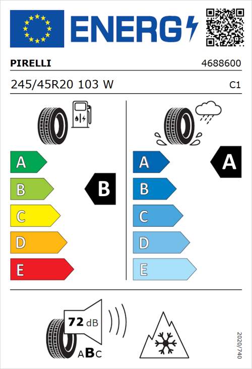 Tyre Label for Pirelli Scorpion All Season SF3 245/45R20 103W