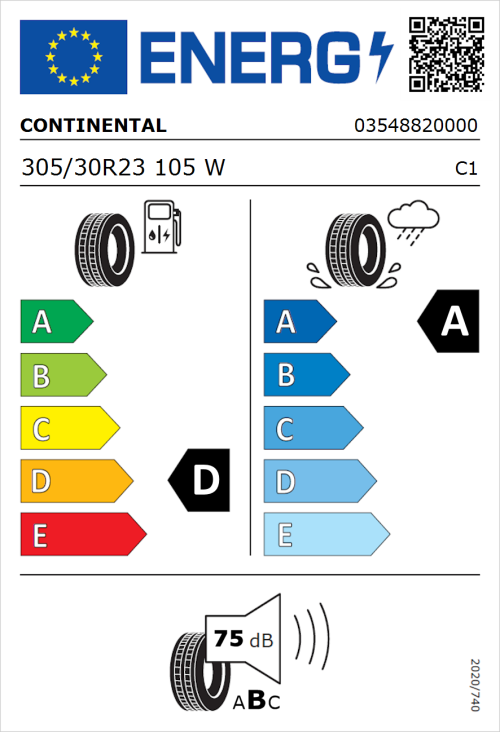 Tyre Label for Continental ContiCrossContact UHP 305/30R23 105W