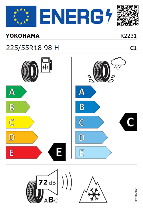 Tyre Label for Yokohama Geolandar-G015 225/55R18 98H